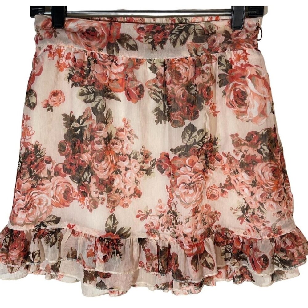 wrapper skirt floral layered sheer elastic waist polyester ruffle x small READ